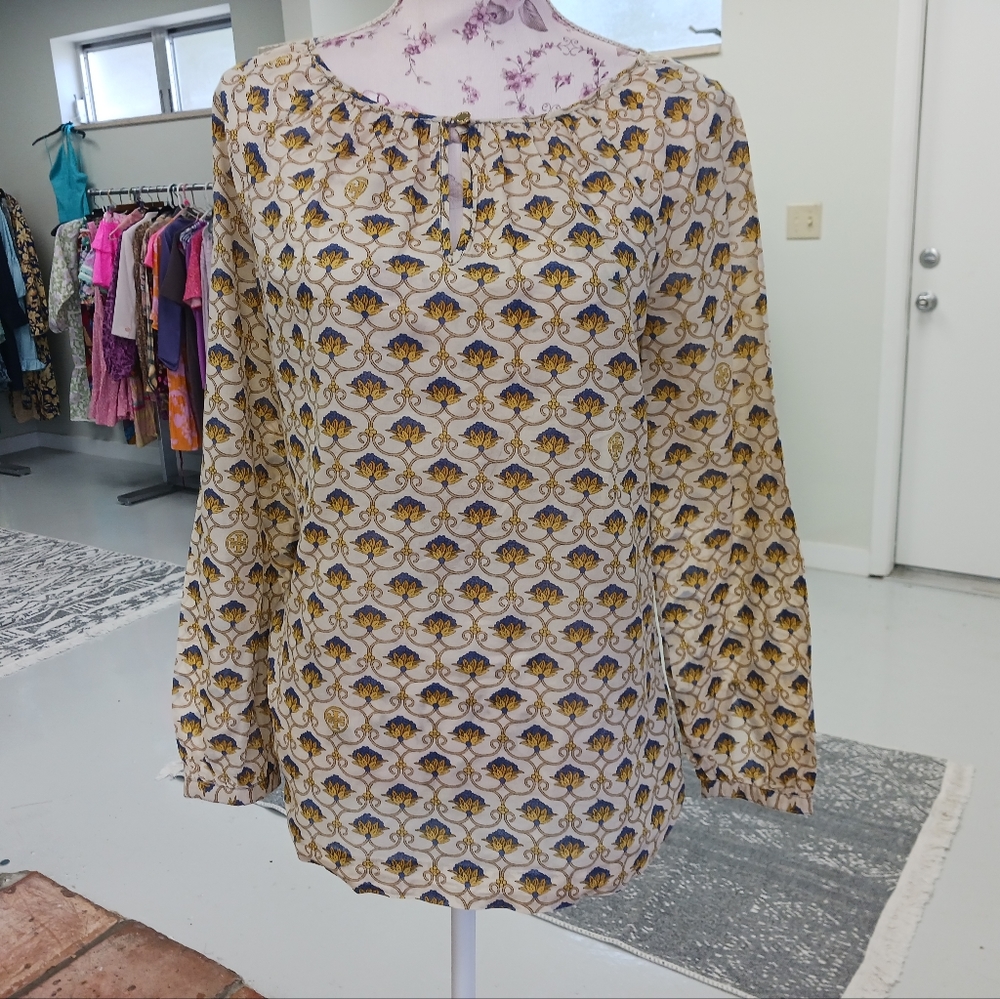 Tory Burch blouse top cotton long sleeve modest size 4